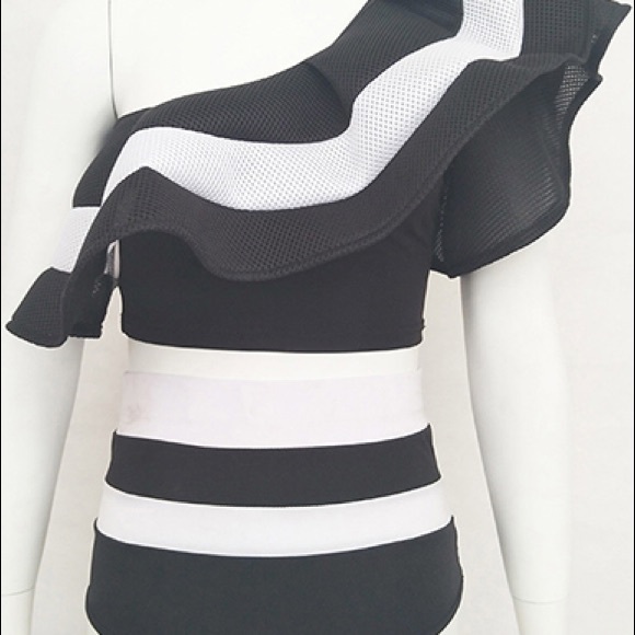 Black white high waist bathing suit - Picture 2 of 4